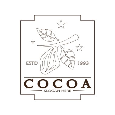 cocoa logo,cocoa bean,cocoa tree,cocoa branches and leaves,chocolate mix on white background,vintage,modern,simple,minimalist icon illustration template design vector
