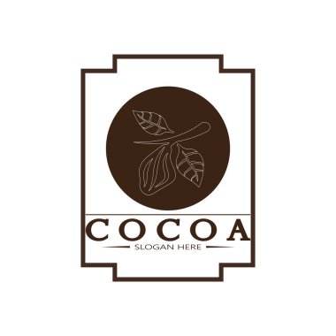 cocoa logo,cocoa bean,cocoa tree,cocoa branches and leaves,chocolate mix on white background,vintage,modern,simple,minimalist icon illustration template design vector