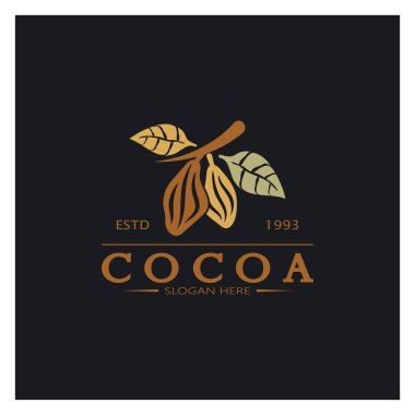 cocoa logo,cocoa bean,cocoa tree,cocoa branches and leaves,chocolate mix on white background,vintage,modern,simple,minimalist icon illustration template design vector