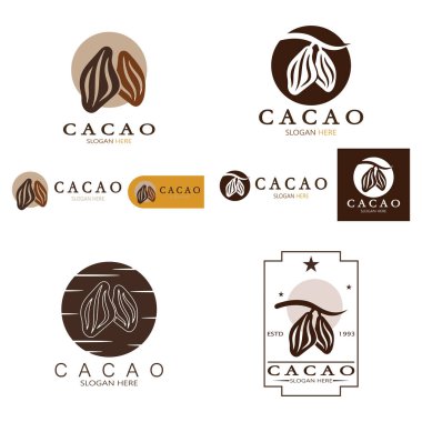 cocoa logo,cocoa bean,cocoa tree,cocoa branches and leaves,chocolate mix on white background,vintage,modern,simple,minimalist icon illustration template design vector