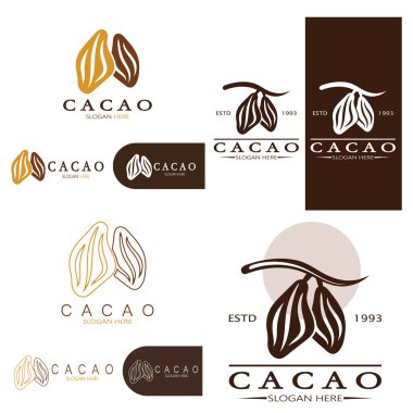 cocoa logo,cocoa bean,cocoa tree,cocoa branches and leaves,chocolate mix on white background,vintage,modern,simple,minimalist icon illustration template design vector