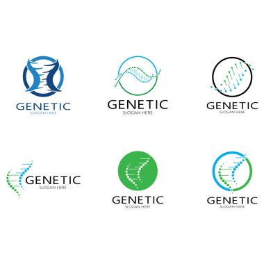 DNA vektör logo tasarım şablonu. Modern medikal logoty.lab bilim simgesi. Renkli farmakoloji işaret vektörü.