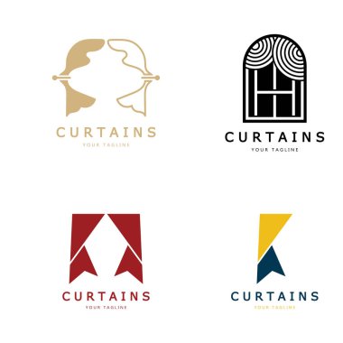 Tiyatro, ev, otel ve daire, mobilya, rozet, perde işleri, vektör işleri için perde logosu örnekleme şablonu
