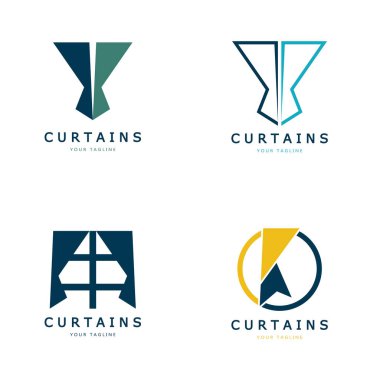 Tiyatro, ev, otel ve daire, mobilya, rozet, perde işleri, vektör işleri için perde logosu örnekleme şablonu