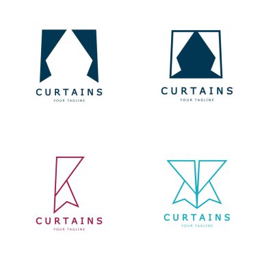 Tiyatro, ev, otel ve daire, mobilya, rozet, perde işleri, vektör işleri için perde logosu örnekleme şablonu