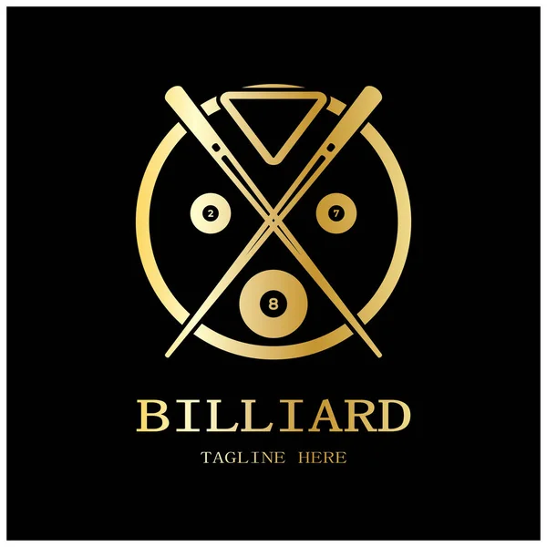 Простий Більярдний Логотип Шаблон Ілюстрація Більярдними Кулями Паличками Дизайн Більярдної — стоковий вектор