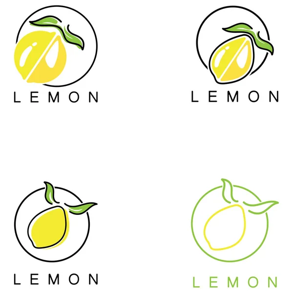 Свежие Лимонные Фрукты Логотип Листьями Иллюстрации Шаблон Логотип Лимонного Сока — стоковый вектор
