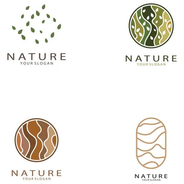 Doğa Vektör Logosu Ağaçlar Nehirler Denizler Dağlar Amblemleri Seyahat Rozetleri — Stok Vektör