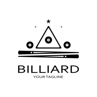 Bilardo topları ve sopalarla basit bilardo şablonu çizimi, bilardo standı, bilardo masası tasarımı, fatura yarışması, mobil bilardo oyunu, uygulama, rozet, bilardo, vektör sporu
