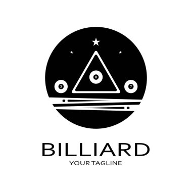 Bilardo topları ve sopalarla basit bilardo şablonu çizimi, bilardo standı, bilardo masası tasarımı, fatura yarışması, mobil bilardo oyunu, uygulama, rozet, bilardo, vektör sporu