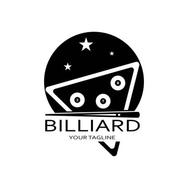 Bilardo topları ve sopalarla basit bilardo şablonu çizimi, bilardo standı, bilardo masası tasarımı, fatura yarışması, mobil bilardo oyunu, uygulama, rozet, bilardo, vektör sporu