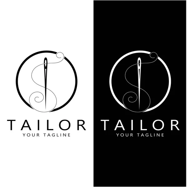 Tailor Logo Icon Illustration Template Combination Buttons Clothes Thread Sewing — Stock Vector