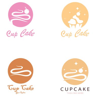 Kek Logosu tasarım vektör çizim şablonu. Kek fırını ikonu. Pasta dükkanı, pasta dükkanı, vektör dükkanı.