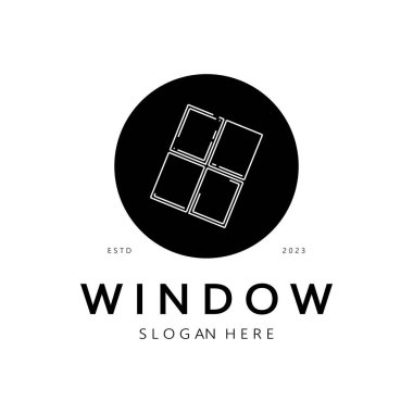 Basit pencere logosu, iç tasarım, inşaat, mimari, mülkiyet işi, vektör