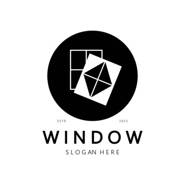Basit pencere logosu, iç tasarım, inşaat, mimari, mülkiyet işi, vektör