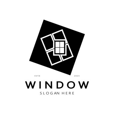 Basit pencere logosu, iç tasarım, inşaat, mimari, mülkiyet işi, vektör