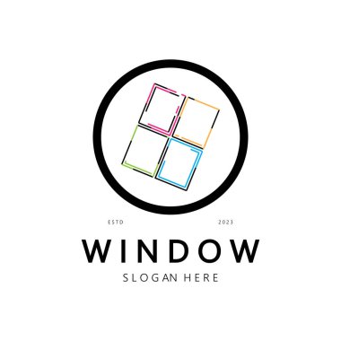Basit pencere logosu, iç tasarım, inşaat, mimari, mülkiyet işi, vektör
