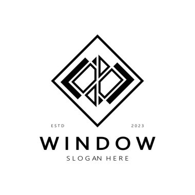 Basit pencere logosu, iç tasarım, inşaat, mimari, mülkiyet işi, vektör