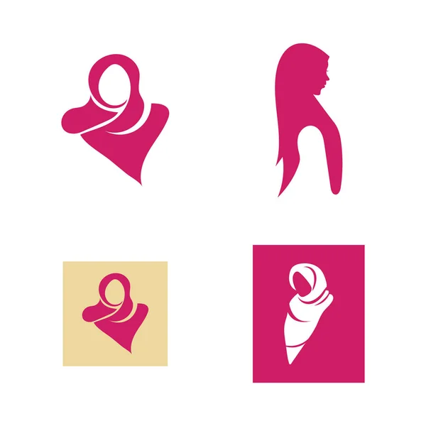 Hijab Logo Design Simples Vetor Beleza Moda Muslimah — Vetor de Stock