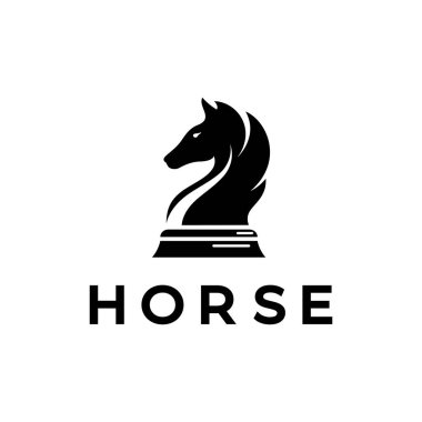 At, papaz, piyon, bakan ve kaleli satranç stratejisi logosu. Satranç turnuvası logosu, satranç takımı, satranç şampiyonluğu, satranç oyunu uygulaması.