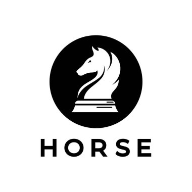 At, papaz, piyon, bakan ve kaleli satranç stratejisi logosu. Satranç turnuvası logosu, satranç takımı, satranç şampiyonluğu, satranç oyunu uygulaması.