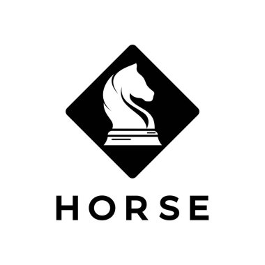 At, papaz, piyon, bakan ve kaleli satranç stratejisi logosu. Satranç turnuvası logosu, satranç takımı, satranç şampiyonluğu, satranç oyunu uygulaması.