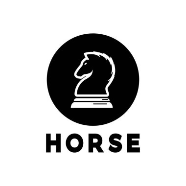 At, papaz, piyon, bakan ve kaleli satranç stratejisi logosu. Satranç turnuvası logosu, satranç takımı, satranç şampiyonluğu, satranç oyunu uygulaması.