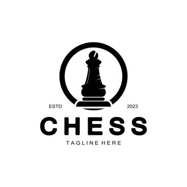 At, papaz, piyon, bakan ve kaleli satranç stratejisi logosu. Satranç turnuvası logosu, satranç takımı, satranç şampiyonluğu, satranç oyunu uygulaması.