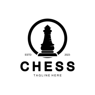 At, papaz, piyon, bakan ve kaleli satranç stratejisi logosu. Satranç turnuvası logosu, satranç takımı, satranç şampiyonluğu, satranç oyunu uygulaması.