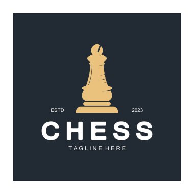 At, papaz, piyon, bakan ve kaleli satranç stratejisi logosu. Satranç turnuvası logosu, satranç takımı, satranç şampiyonluğu, satranç oyunu uygulaması.