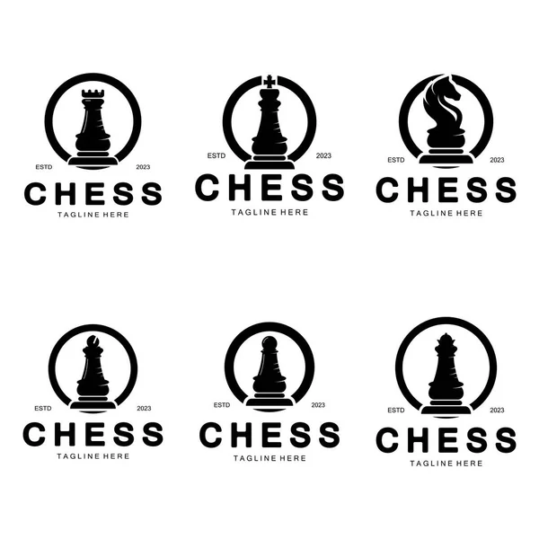 Xadrez e rei peça logotipo ilustração vetorial vintage ícone de modelo  design gráfico. sinal retro ou símbolo para torneio de xadrez ou clube com  escudo emblema conceito preto e branco