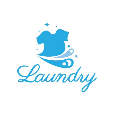 Çamaşır makinesi, çamaşır makinesi ve köpük konseptiyle basit bir çamaşırhane logosu. Su damlaları, yıkama logosu, deodorant, rozet, şirket