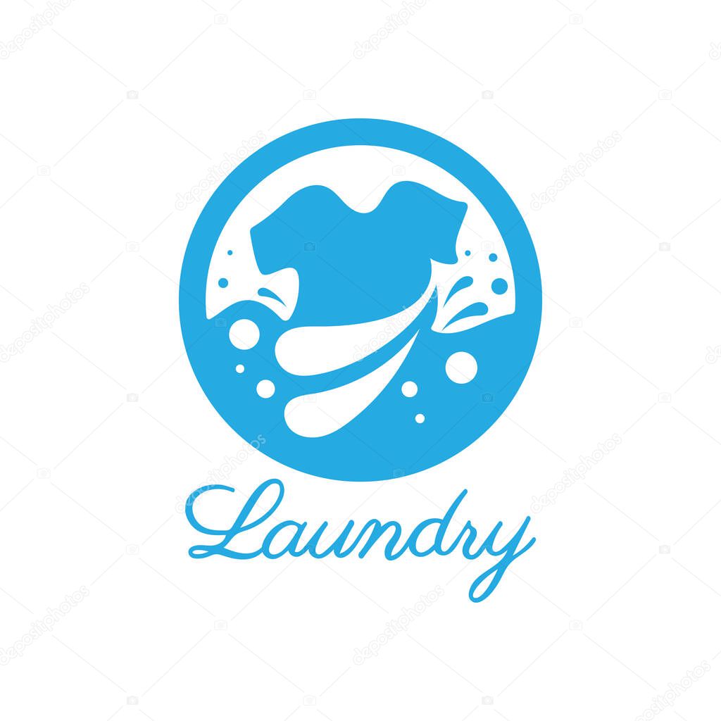 Simple creative laundry logo, with the concept of a clothes or clothes washing machine, foam. water drops, logo for washing, clothes deodorizer, badge, company