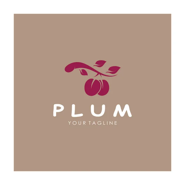 stock vector plum fruit logo with leaves, design of plum plantation, fruit shop, plum products, with simple vector editing