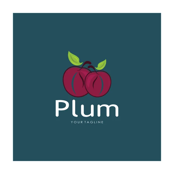 Stock vector plum fruit logo with leaves, design of plum plantation, fruit shop, plum products, with simple vector editing