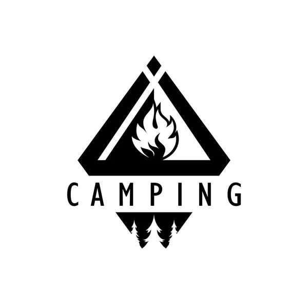 Logotipo Barraca Vintage Retro Camping Com Placa Tenda Árvore Fogueira — Vetor de Stock