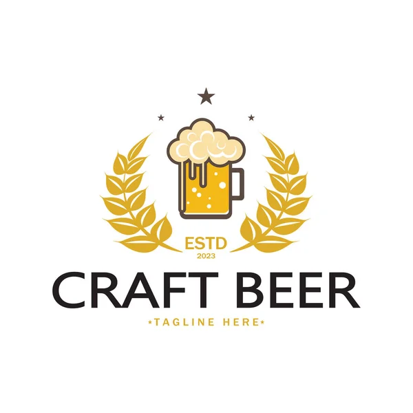 Modelo Logotipo Cerveja Com Chicote Artesanato Vintage Para Crachá Emblema —  Vetores de Stock