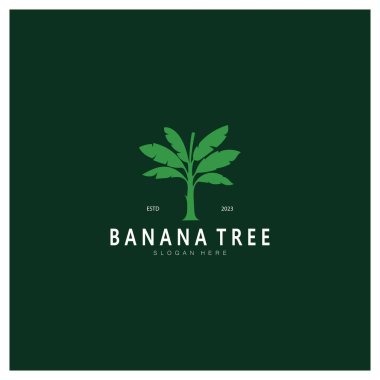 Basit Siluet Muz Ağacı Logosu. Düz Tasarım Vektörü
