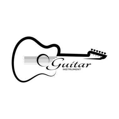 Gitar dükkanı, müzik aleti mağazası, orkestra, gitar dersleri, uygulamalar, oyunlar, müzik stüdyosu, vektör için basit bir müzik gitar enstrümanı logosu.