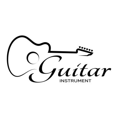 Gitar dükkanı, müzik aleti mağazası, orkestra, gitar dersleri, uygulamalar, oyunlar, müzik stüdyosu, vektör için basit bir müzik gitar enstrümanı logosu.