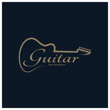 Gitar dükkanı, müzik aleti mağazası, orkestra, gitar dersleri, uygulamalar, oyunlar, müzik stüdyosu, vektör için basit bir müzik gitar enstrümanı logosu.
