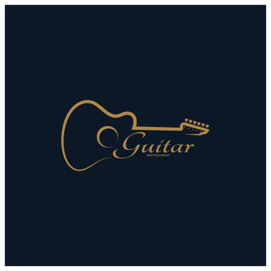 Gitar dükkanı, müzik aleti mağazası, orkestra, gitar dersleri, uygulamalar, oyunlar, müzik stüdyosu, vektör için basit bir müzik gitar enstrümanı logosu.