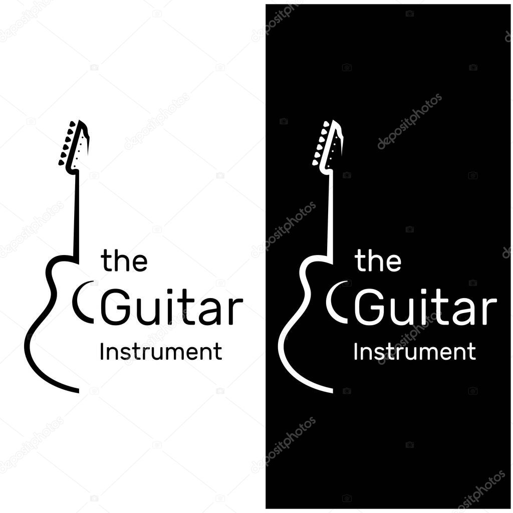 Simple musical guitar instrument logo, for guitar shop, music instrument store, orchestra, guitar lessons, apps, games, music studio, vector