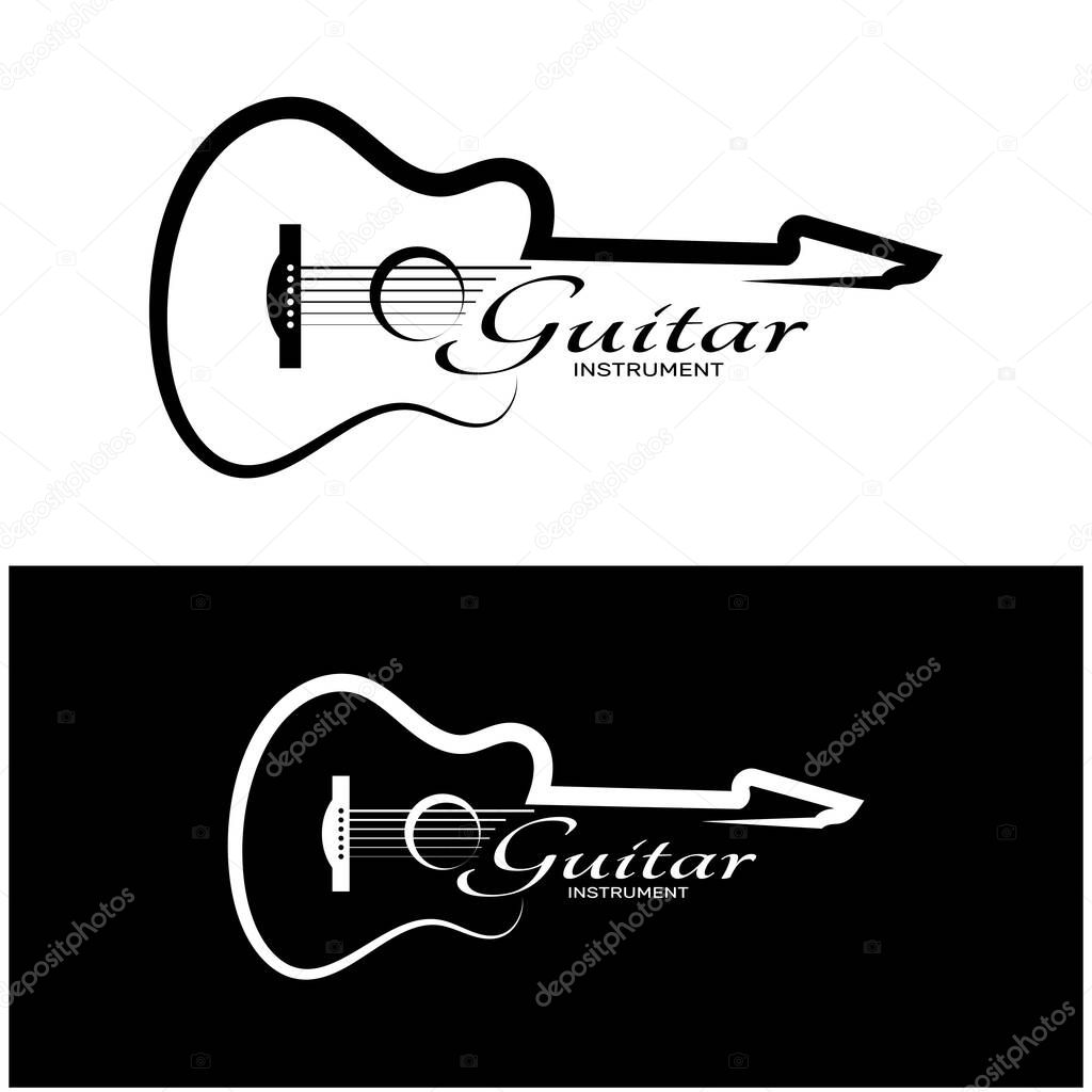 Simple musical guitar instrument logo, for guitar shop, music instrument store, orchestra, guitar lessons, apps, games, music studio, vector