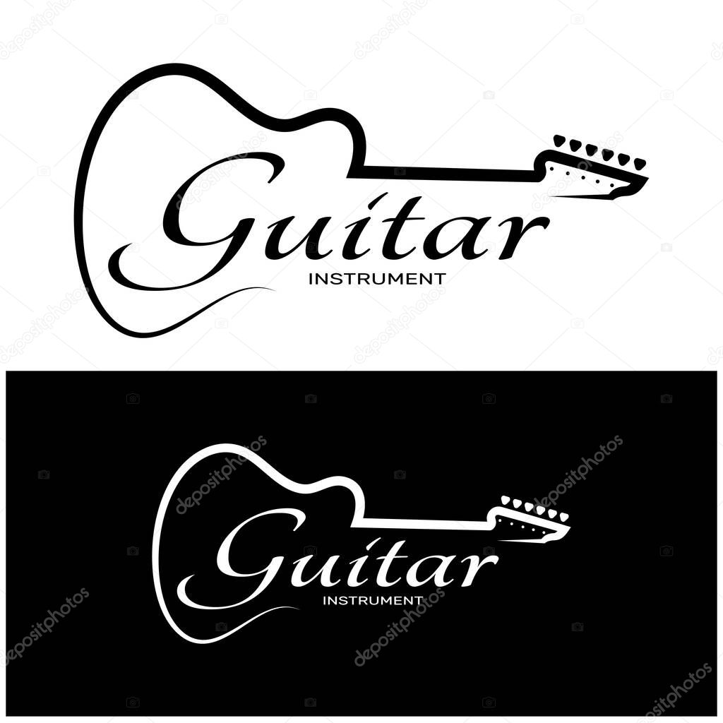 Simple musical guitar instrument logo, for guitar shop, music instrument store, orchestra, guitar lessons, apps, games, music studio, vector