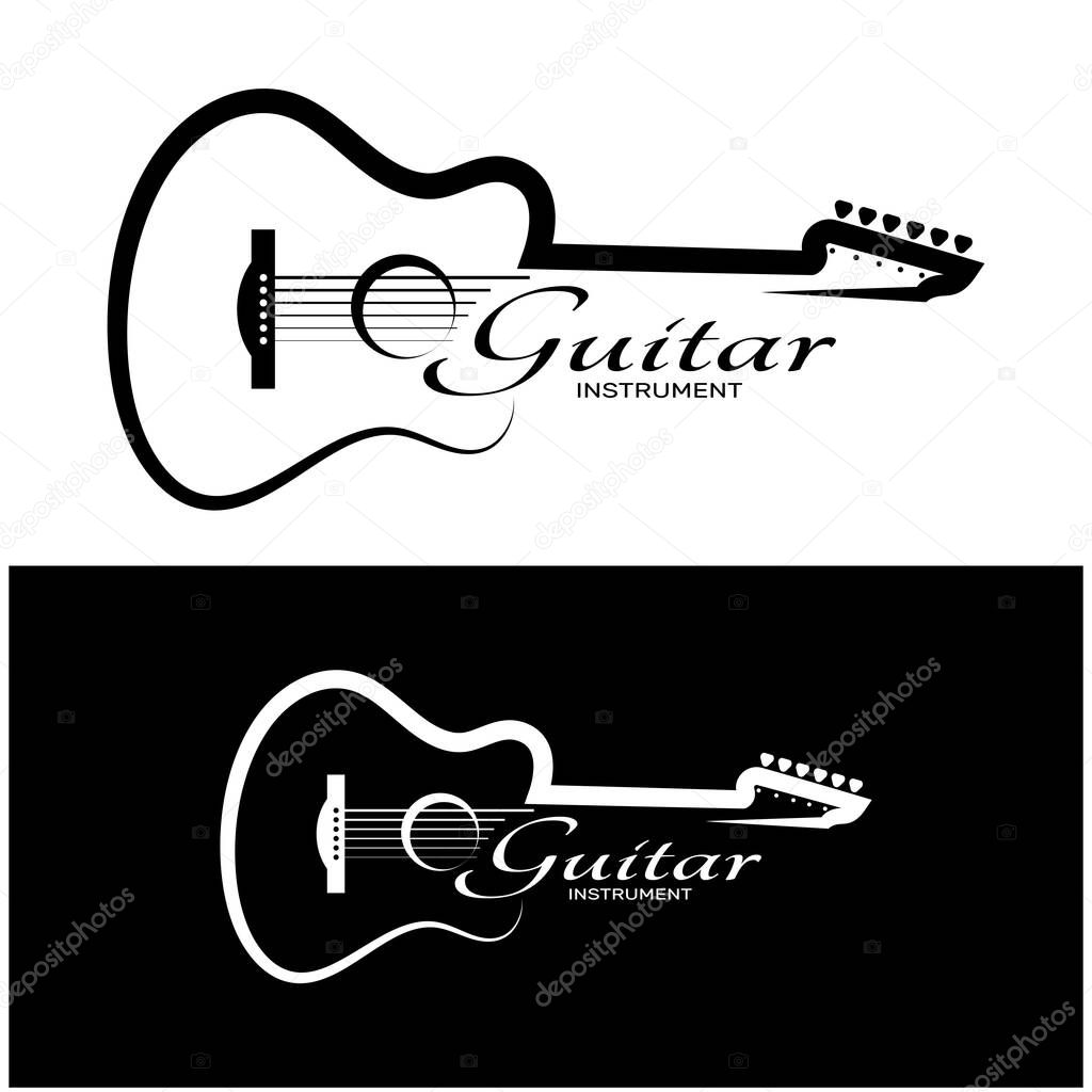 Simple musical guitar instrument logo, for guitar shop, music instrument store, orchestra, guitar lessons, apps, games, music studio, vector