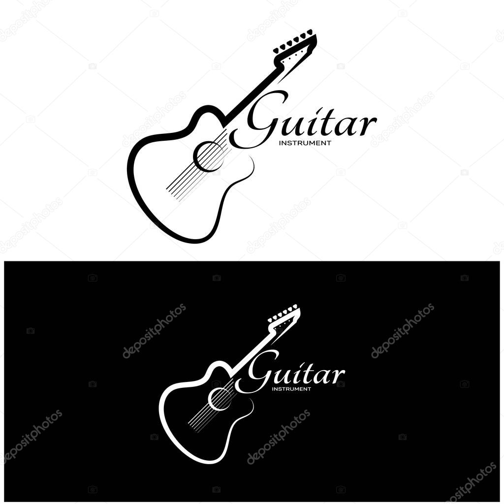 Simple musical guitar instrument logo, for guitar shop, music instrument store, orchestra, guitar lessons, apps, games, music studio, vector