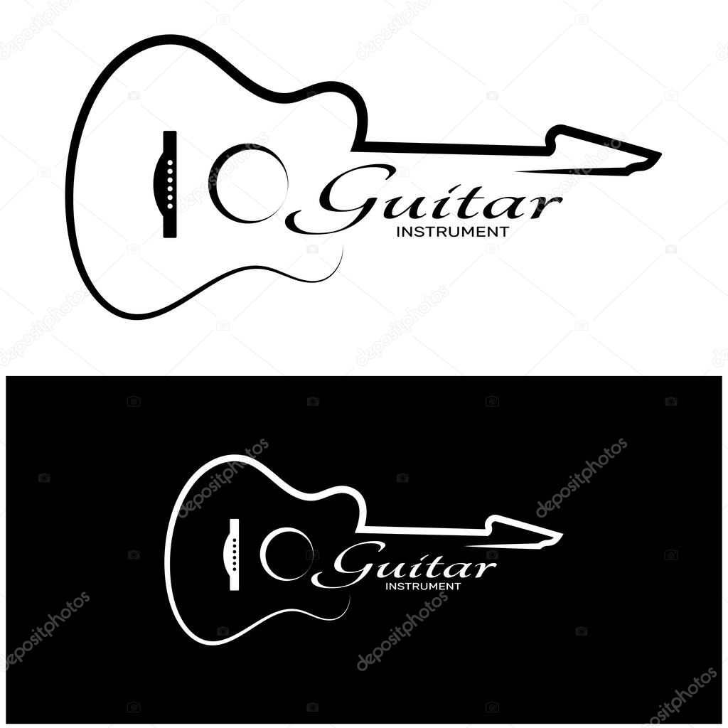 Simple musical guitar instrument logo, for guitar shop, music instrument store, orchestra, guitar lessons, apps, games, music studio, vector