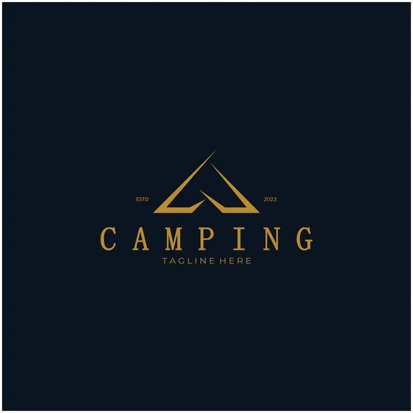 Logotipo Tienda Vintage Retro Camping Con Carpa Árbol Letrero Hoguera — Vector de stock