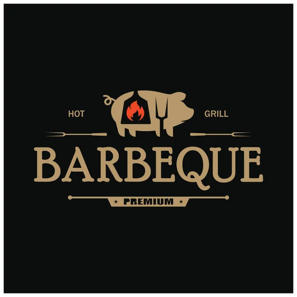 Çapraz alevler ve spatulayla basit bir barbekü ızgarası. Restoran, rozet, kafe ve barın logosu.